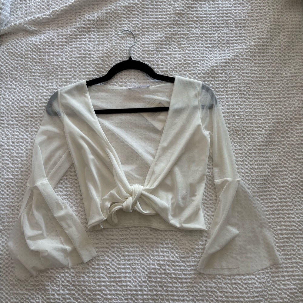 Missguided Cream Bell Sleeve Knot Top